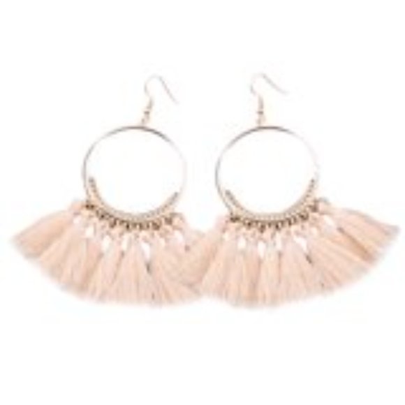 Round Circle Tassel Drop Earrings Bohemian Fringe Earrings (Pair) - Picture 4 of 10